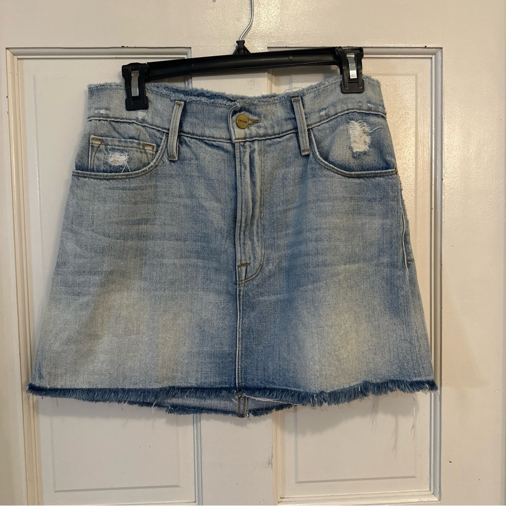 FRAME Denim Mini Skirt 27 Womens Distressed Light Wash Frayed Hem Y2K Style